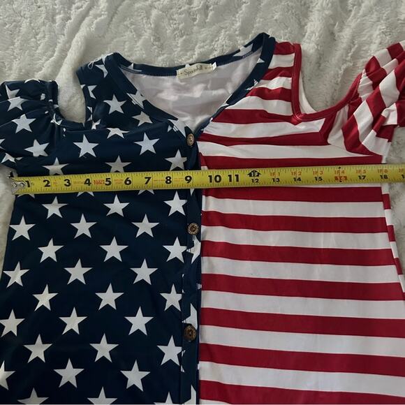 Spadehill Size S Cold Shoulder Button Down Top Stretch Stars Stripes America USA - Picture 7 of 13